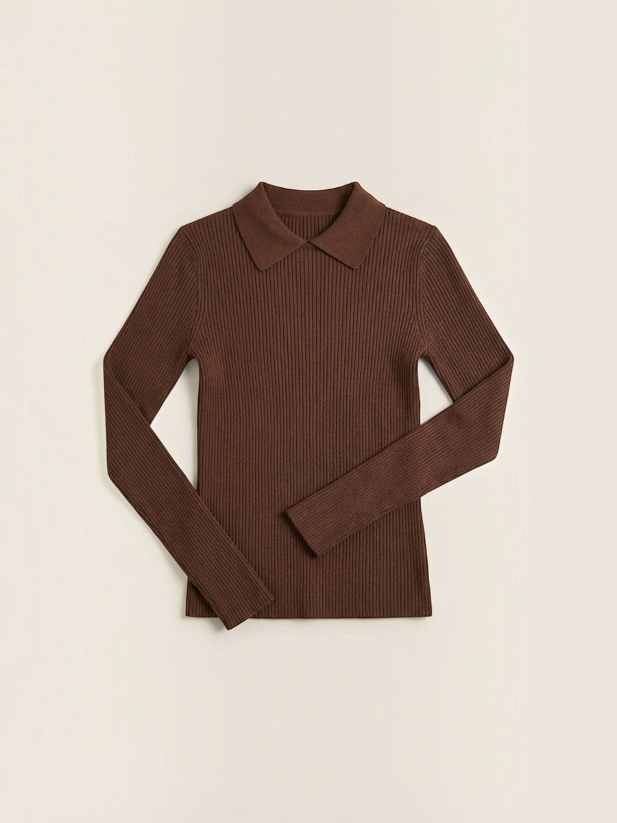 Gail Ribbed Wool Polo Collar Sweater