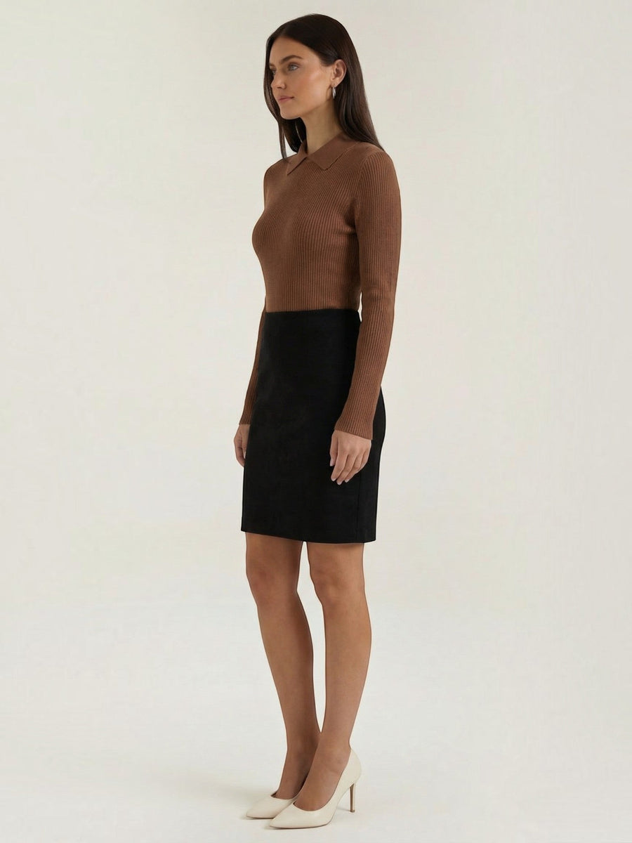 Gail Ribbed Wool Polo Collar Sweater