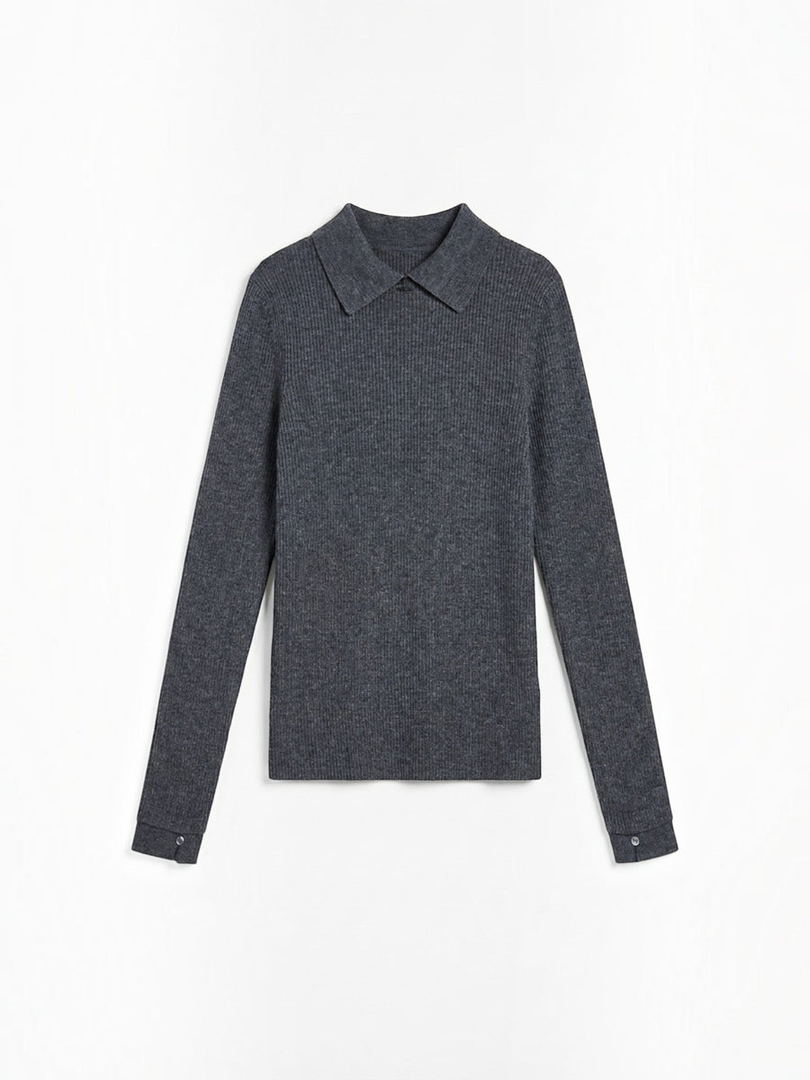 Gail Ribbed Wool Polo Collar Sweater