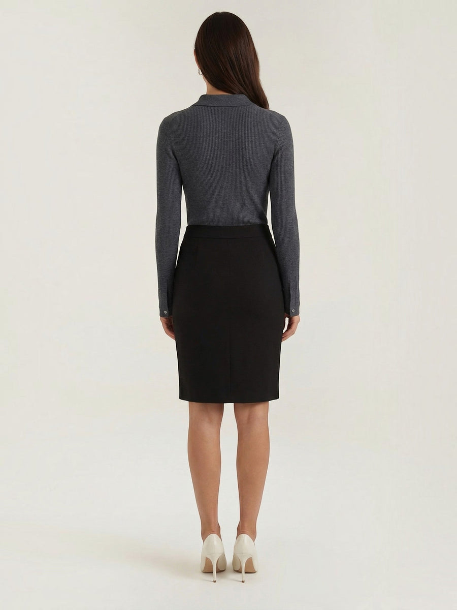 Gail Ribbed Wool Polo Collar Sweater
