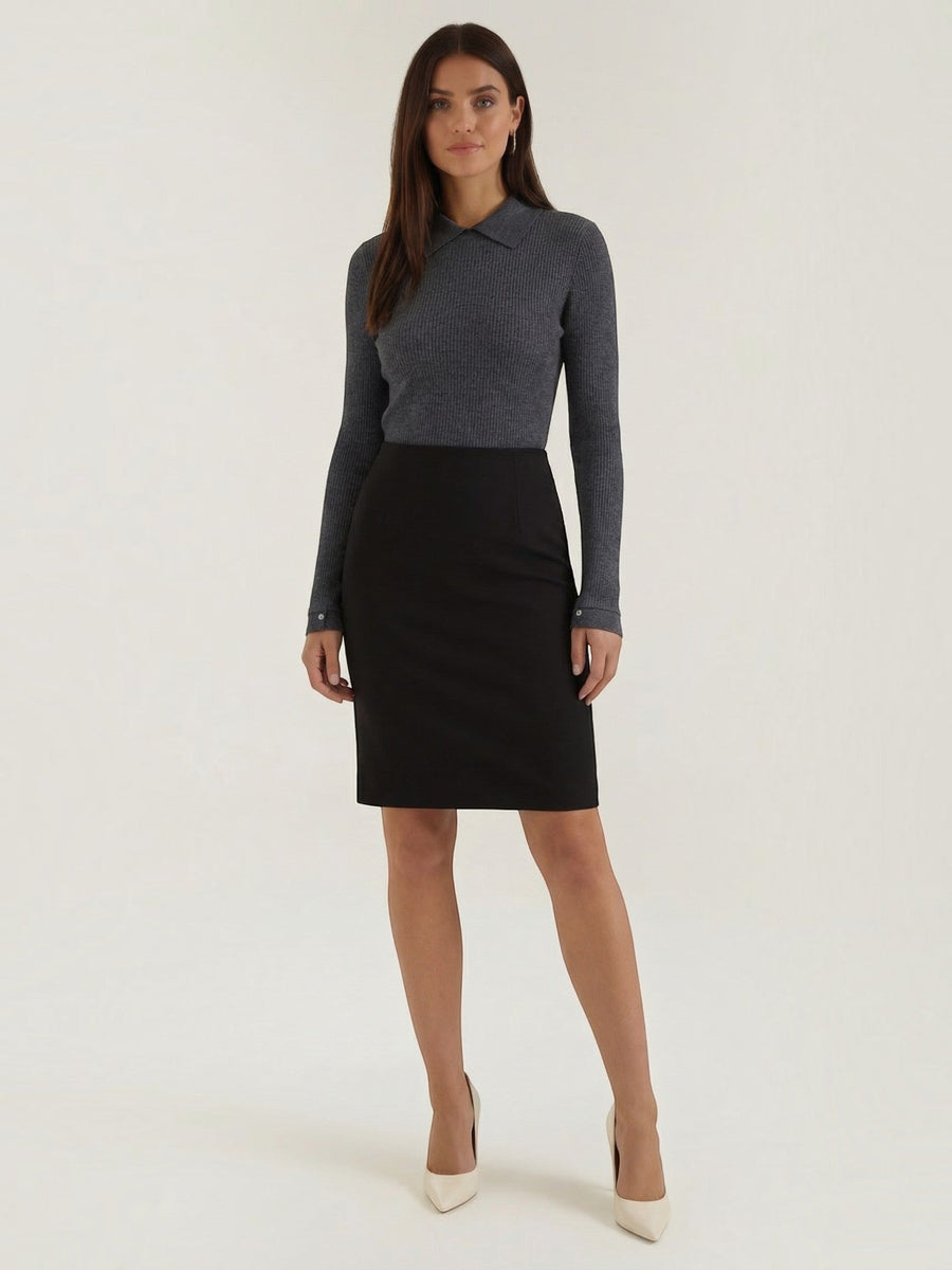 Gail Ribbed Wool Polo Collar Sweater