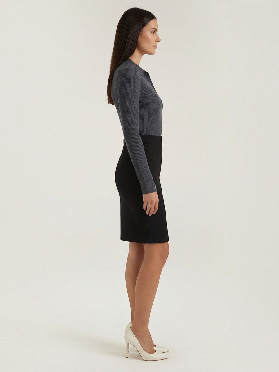 Gail Ribbed Wool Polo Collar Sweater