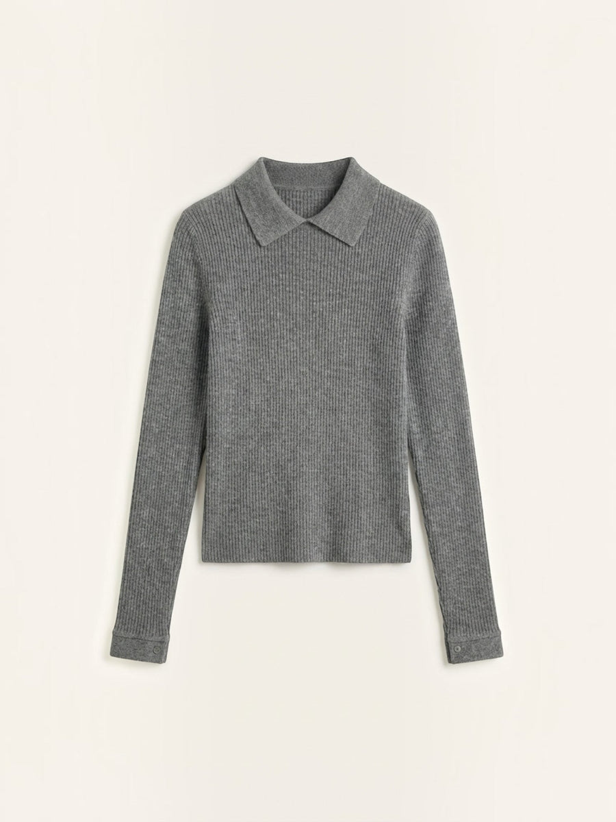 Gail Ribbed Wool Polo Collar Sweater