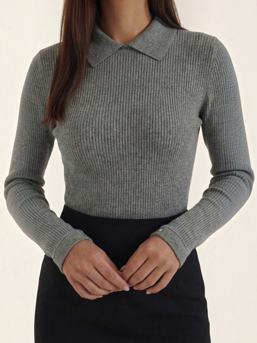 Gail Ribbed Wool Polo Collar Sweater