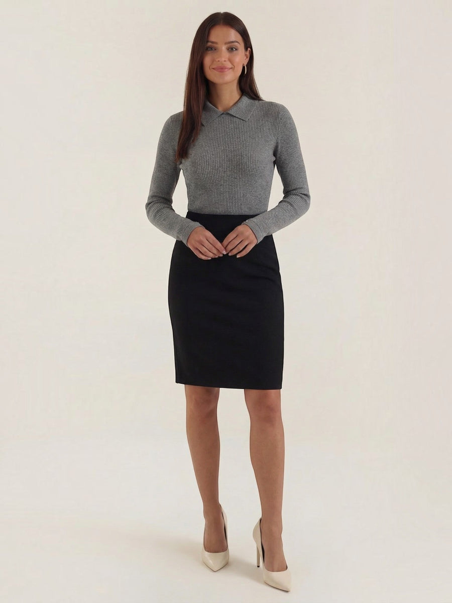 Gail Ribbed Wool Polo Collar Sweater
