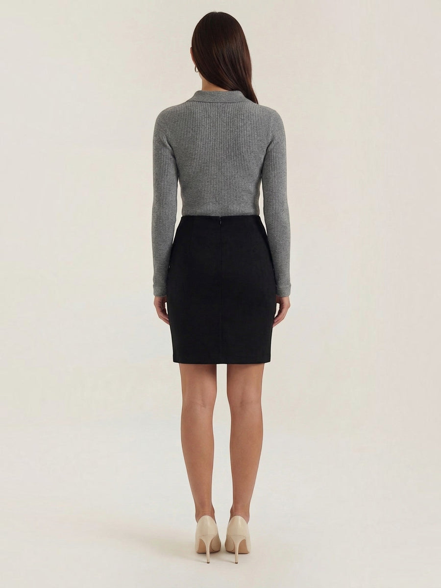 Gail Ribbed Wool Polo Collar Sweater