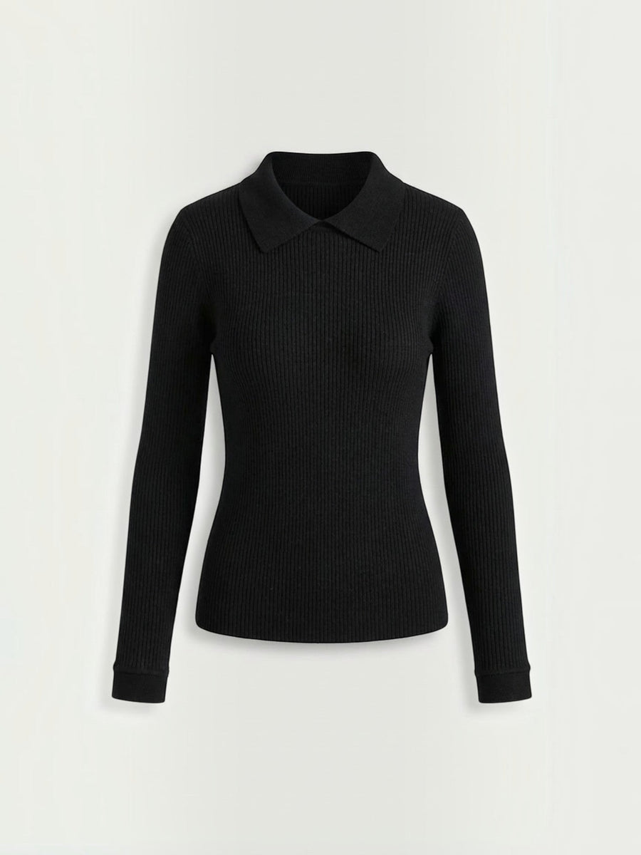 Gail Ribbed Wool Polo Collar Sweater