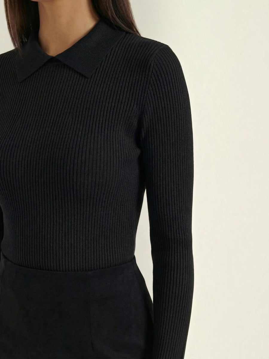 Gail Ribbed Wool Polo Collar Sweater