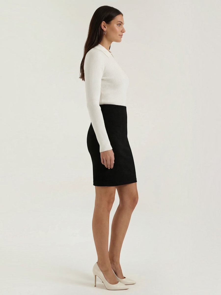 Gail Ribbed Wool Polo Collar Sweater