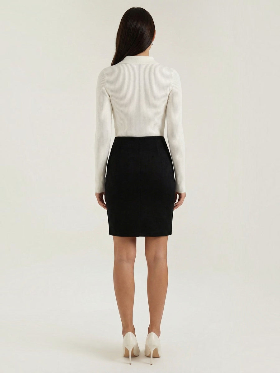 Gail Ribbed Wool Polo Collar Sweater