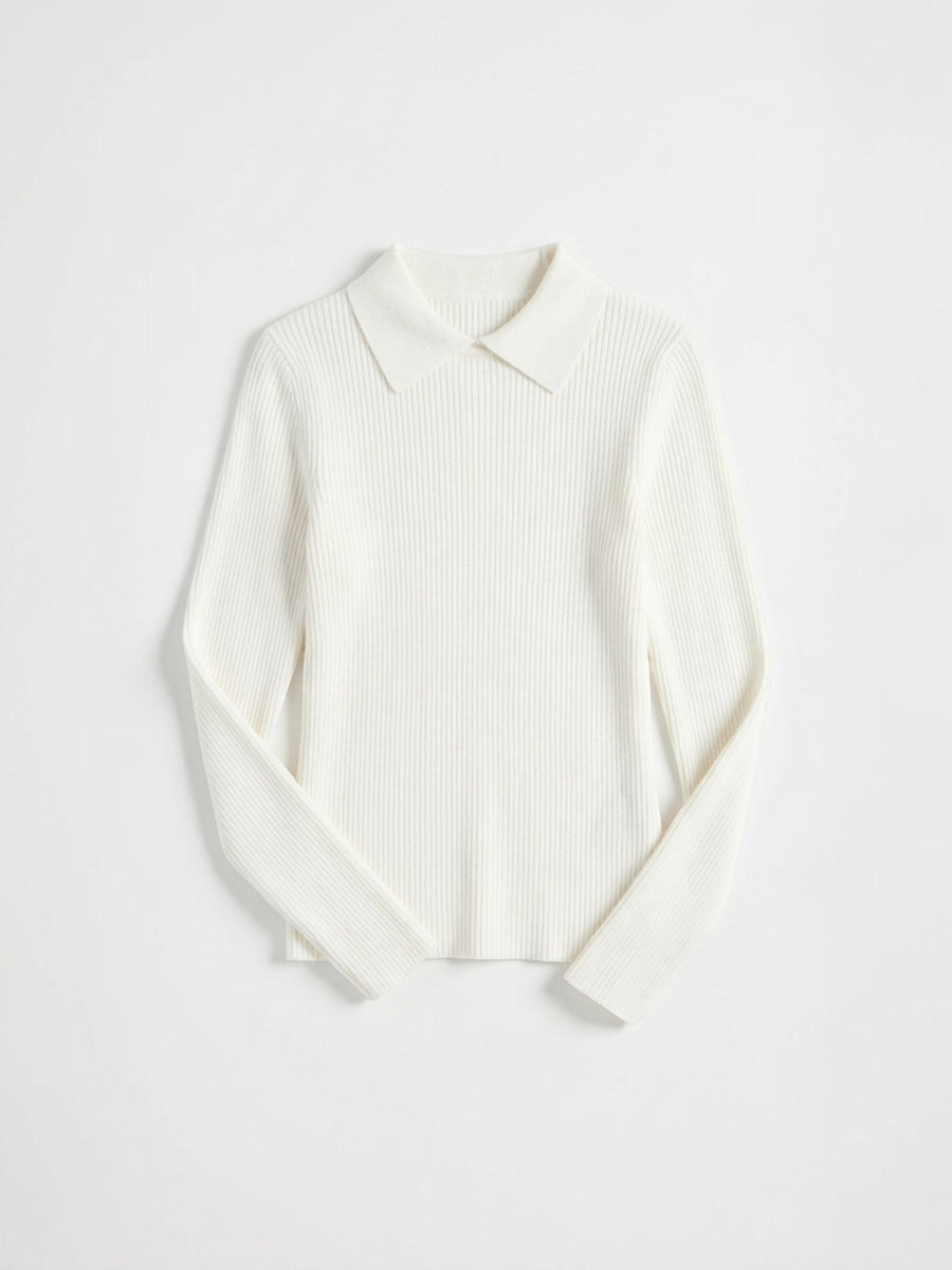 Gail Ribbed Wool Polo Collar Sweater