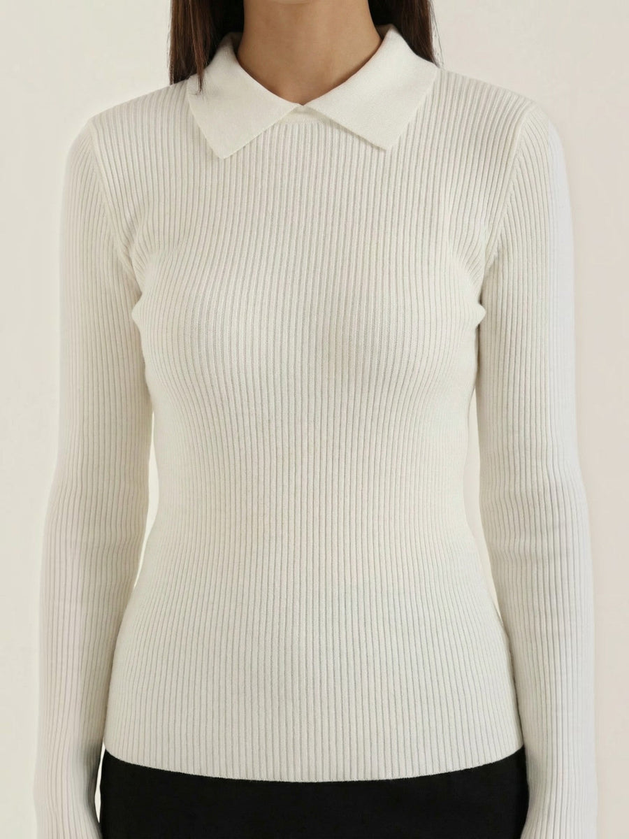 Gail Ribbed Wool Polo Collar Sweater