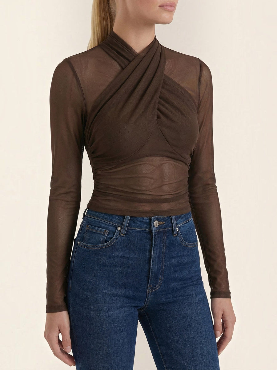 Georgia Sheer Mesh Wrap Front Top