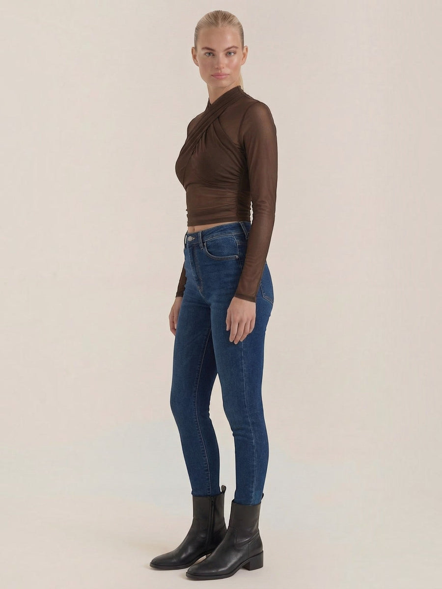 Georgia Sheer Mesh Wrap Front Top