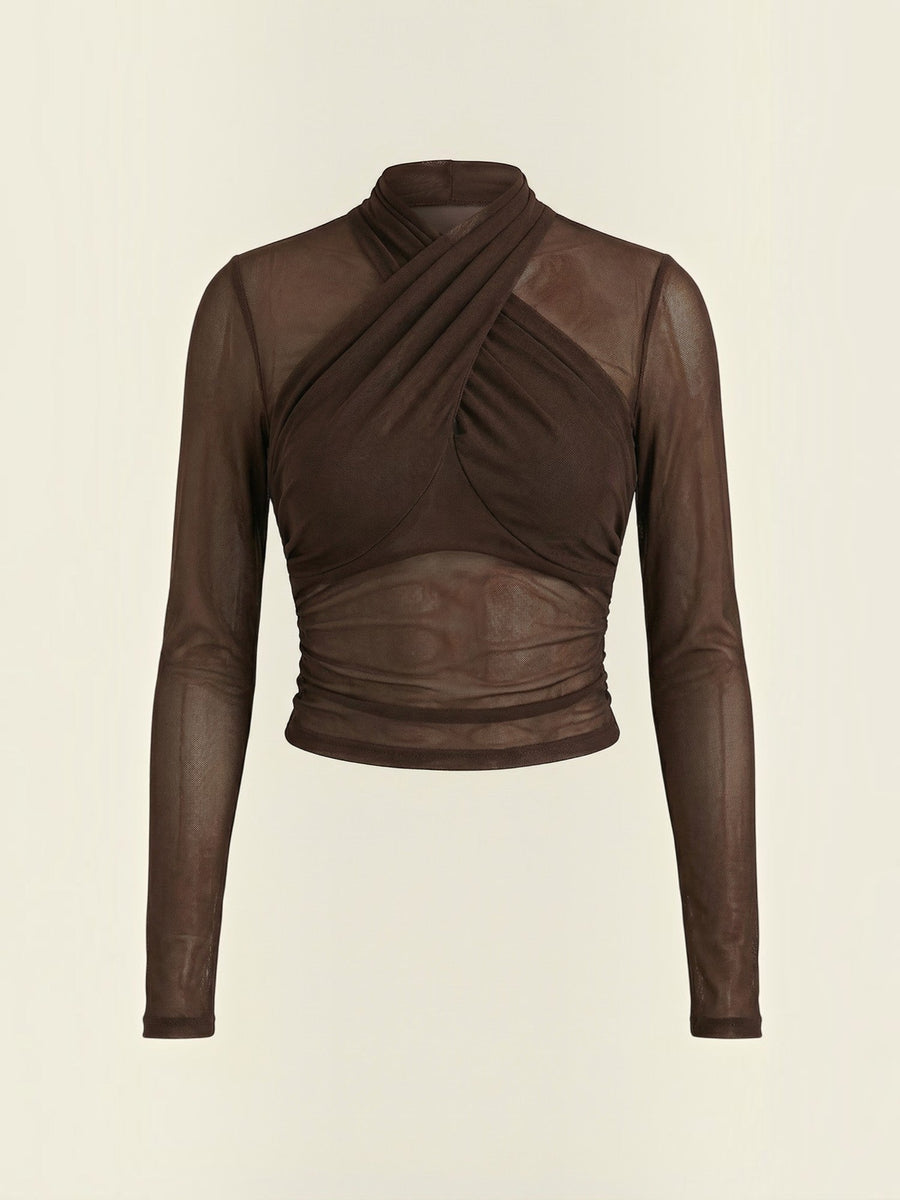 Georgia Sheer Mesh Wrap Front Top