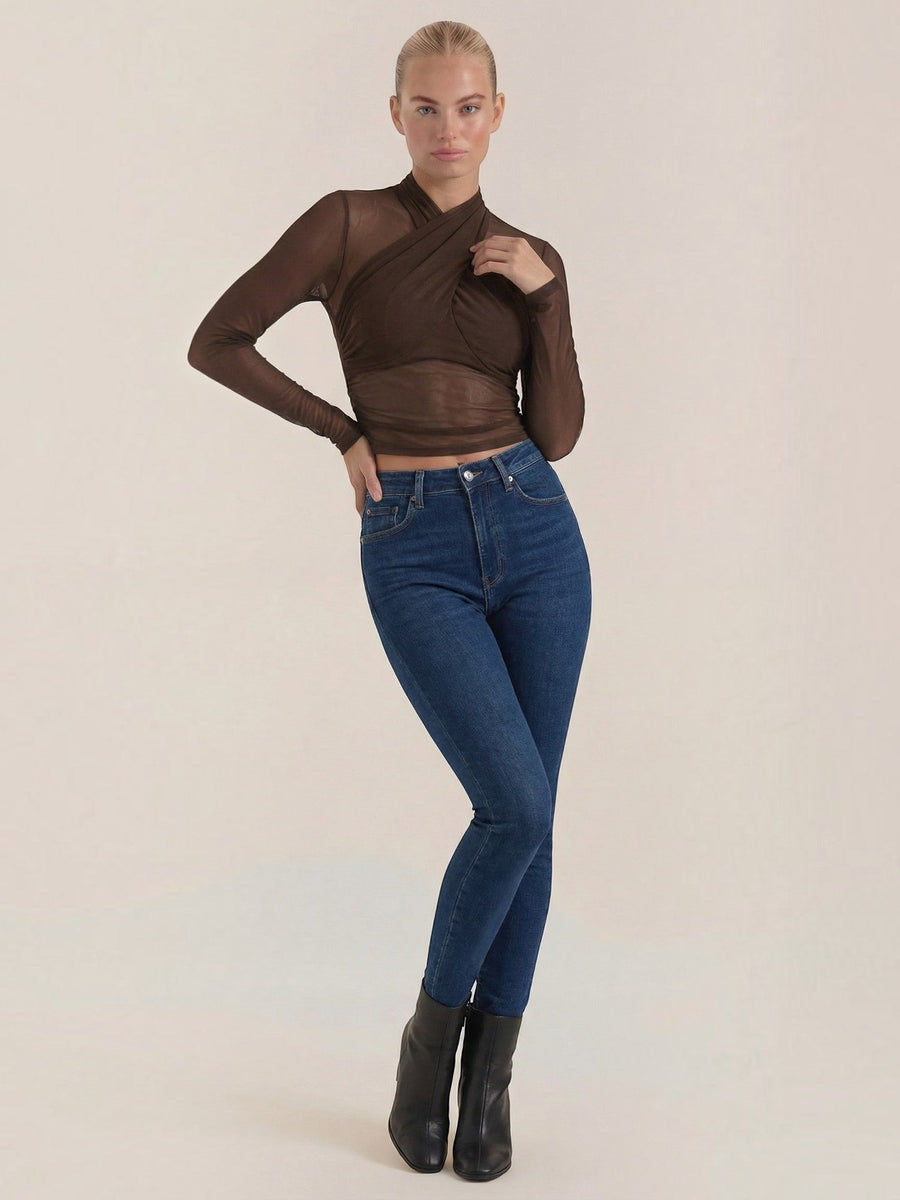 Georgia Sheer Mesh Wrap Front Top