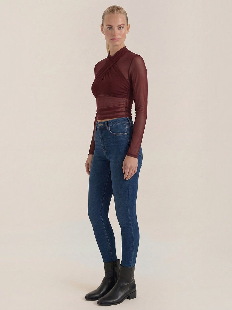 Georgia Sheer Mesh Wrap Front Top