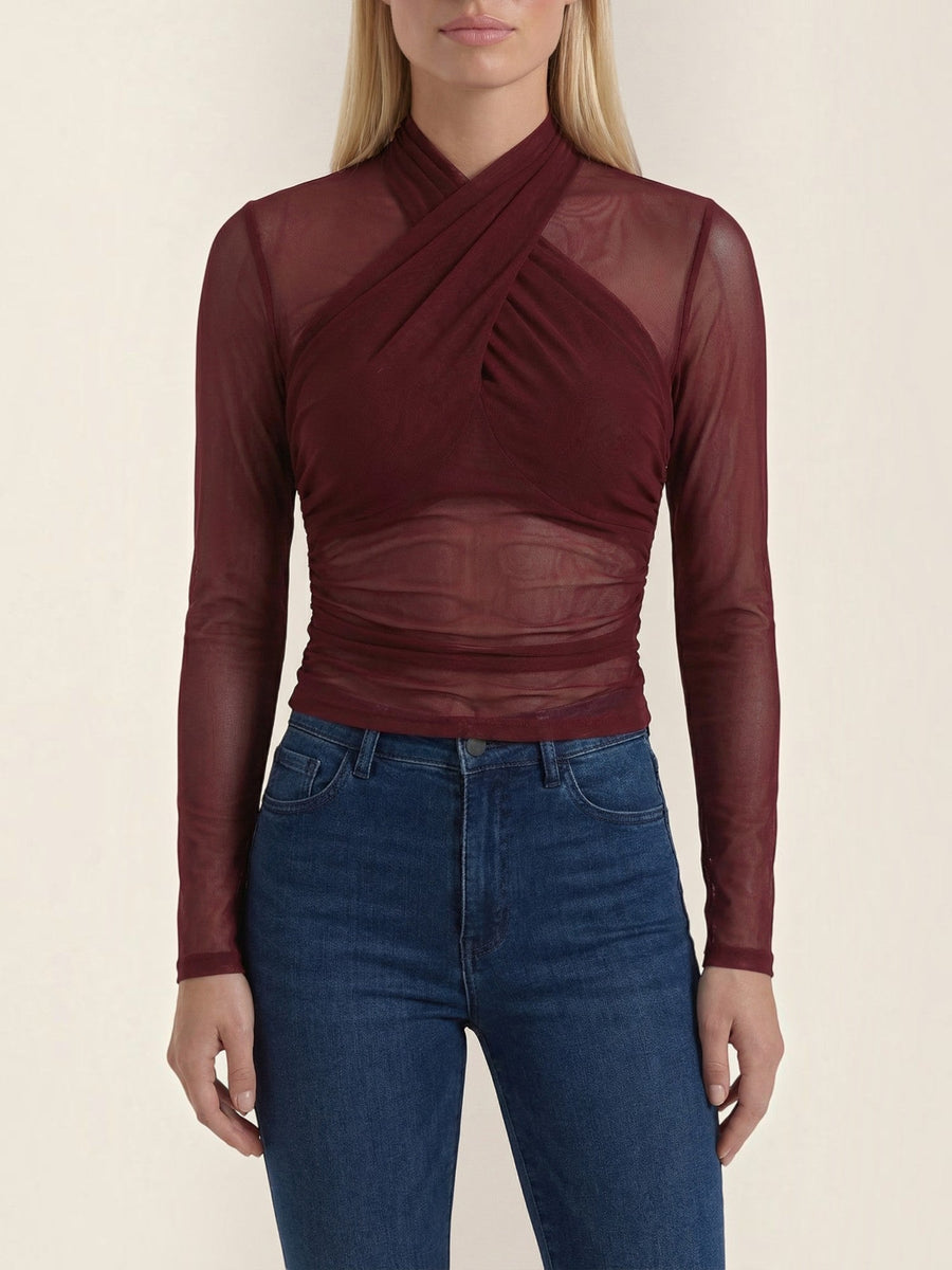 Georgia Sheer Mesh Wrap Front Top