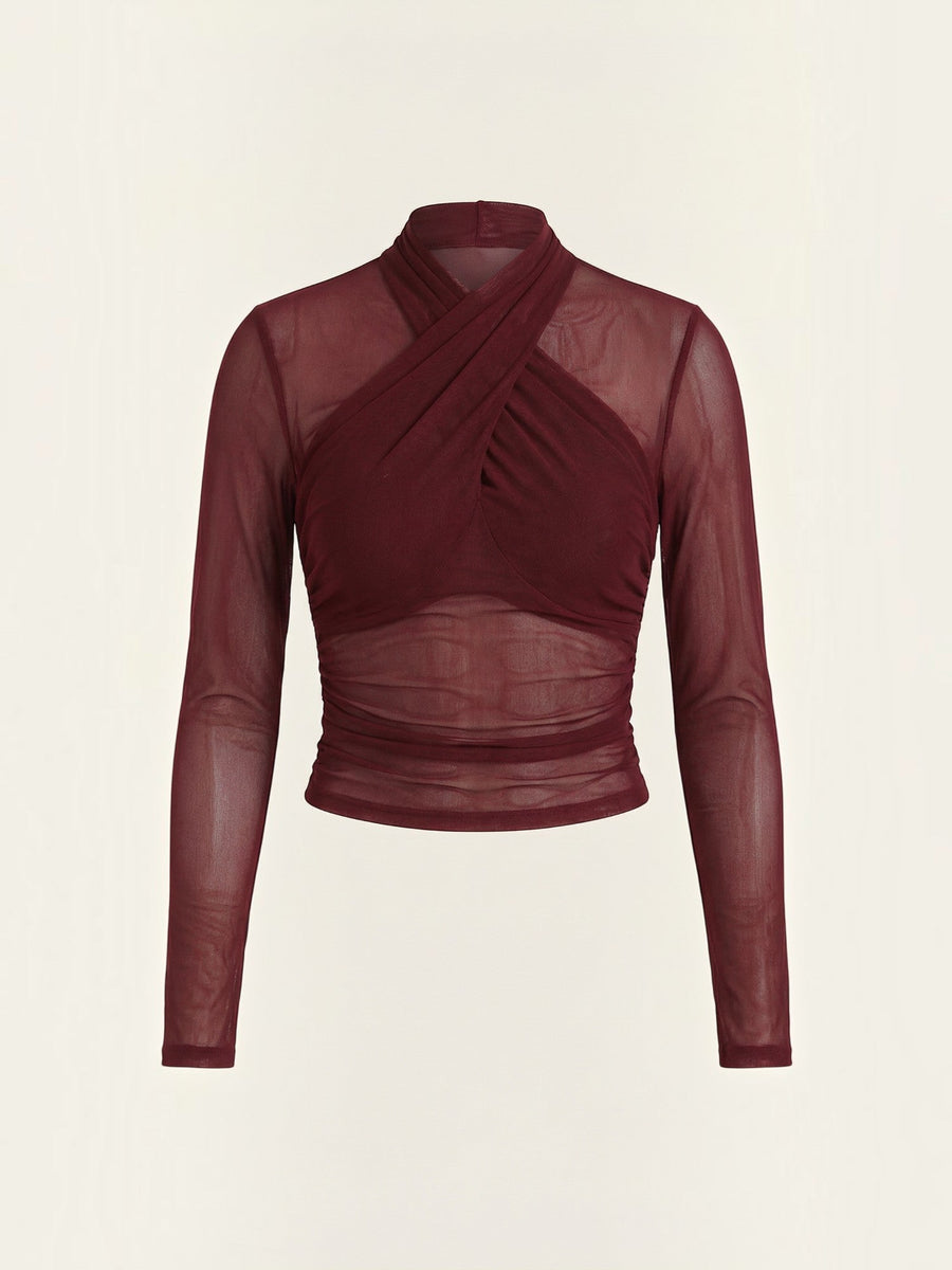 Georgia Sheer Mesh Wrap Front Top