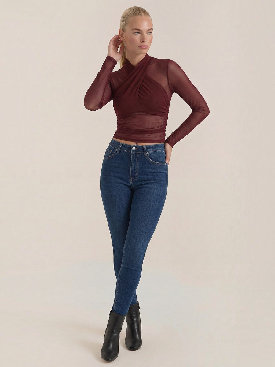 Georgia Sheer Mesh Wrap Front Top