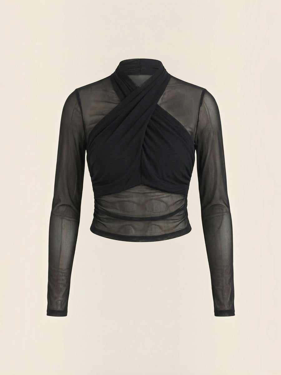 Georgia Sheer Mesh Wrap Front Top