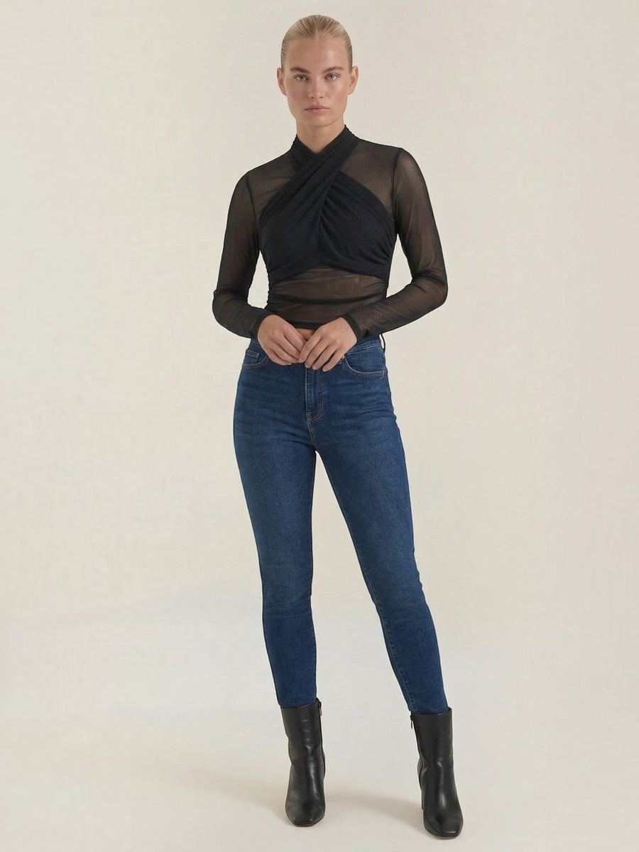 Georgia Sheer Mesh Wrap Front Top