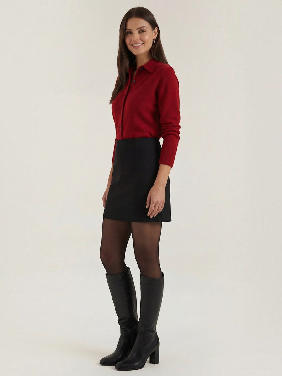Gladys Polo Collar Button Front Knit Top