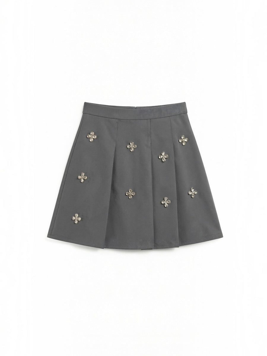 Gloria Floral Applique Pleated Mini Skirt