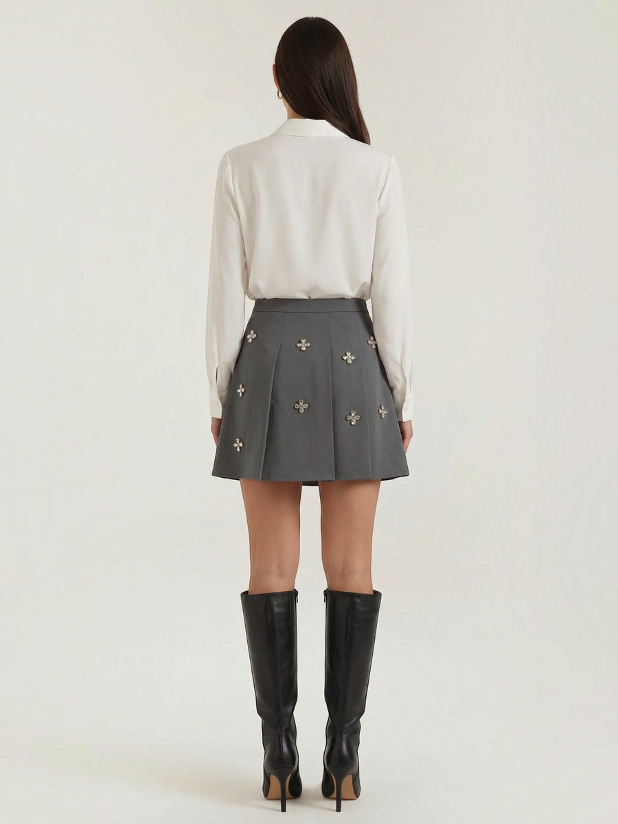 Gloria Floral Applique Pleated Mini Skirt