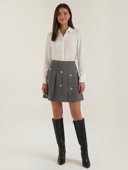 Gloria Floral Applique Pleated Mini Skirt