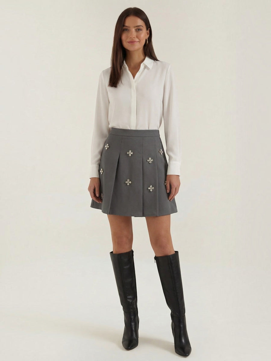Gloria Floral Applique Pleated Mini Skirt