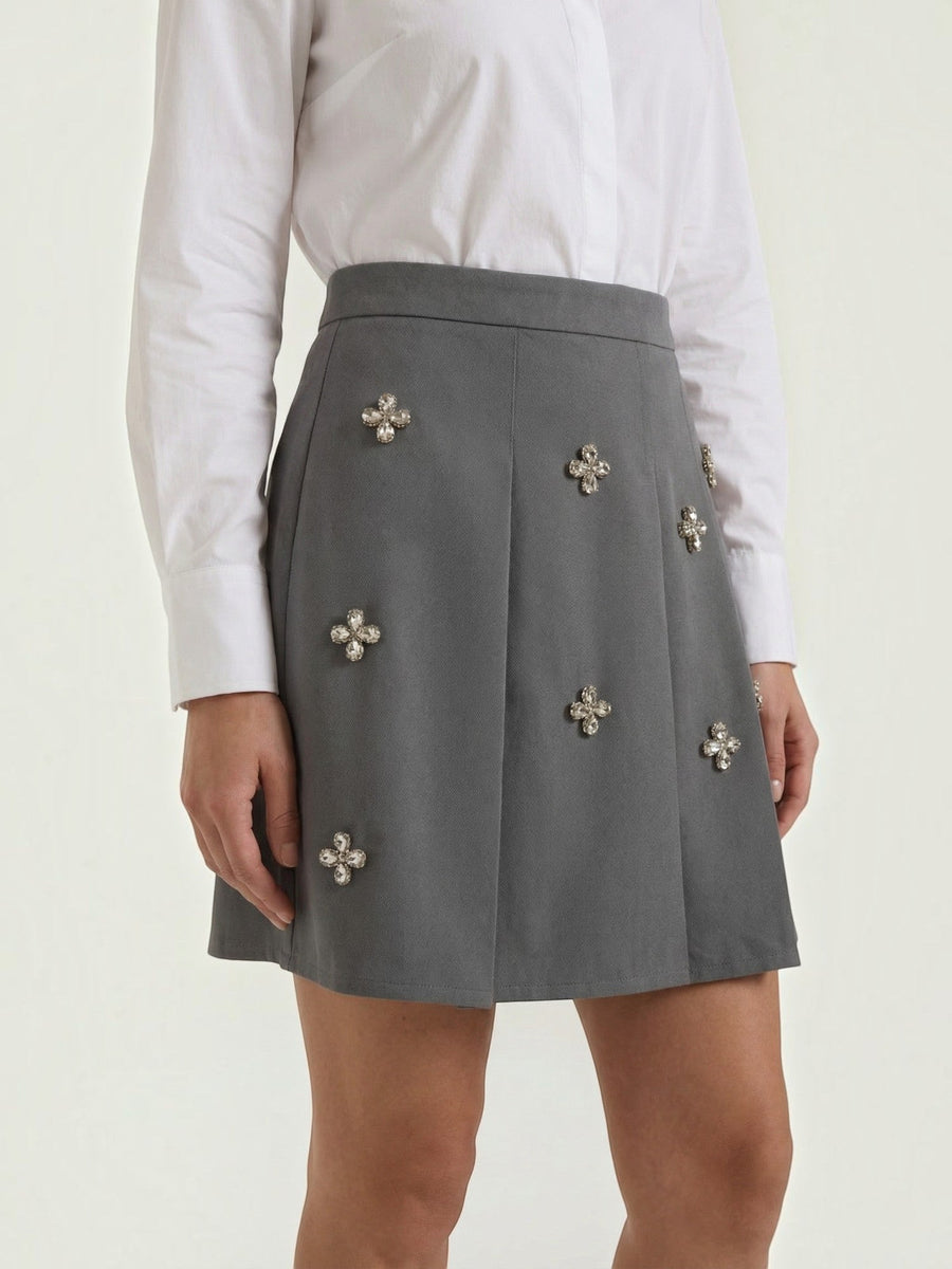 Gloria Floral Applique Pleated Mini Skirt