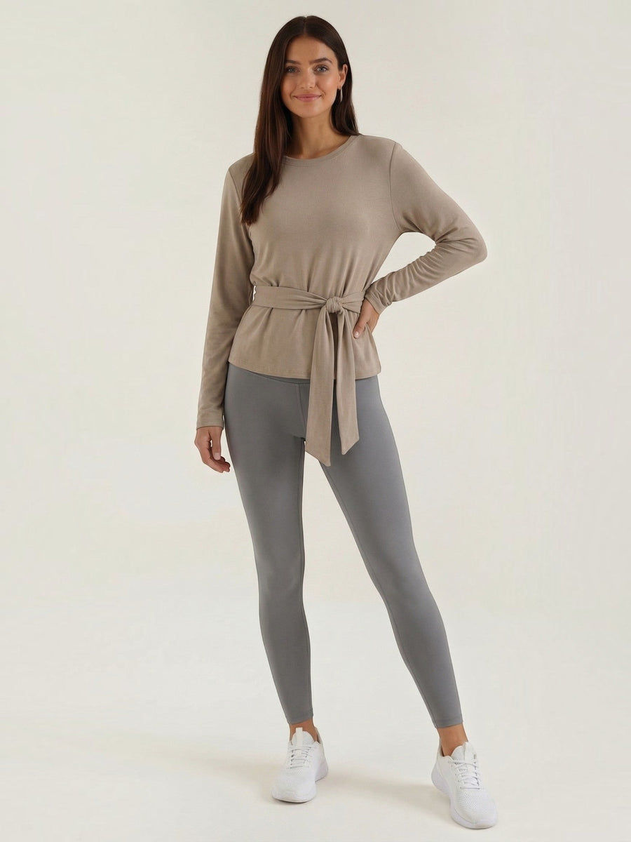 Holly Long Sleeve Top with Tie Belt