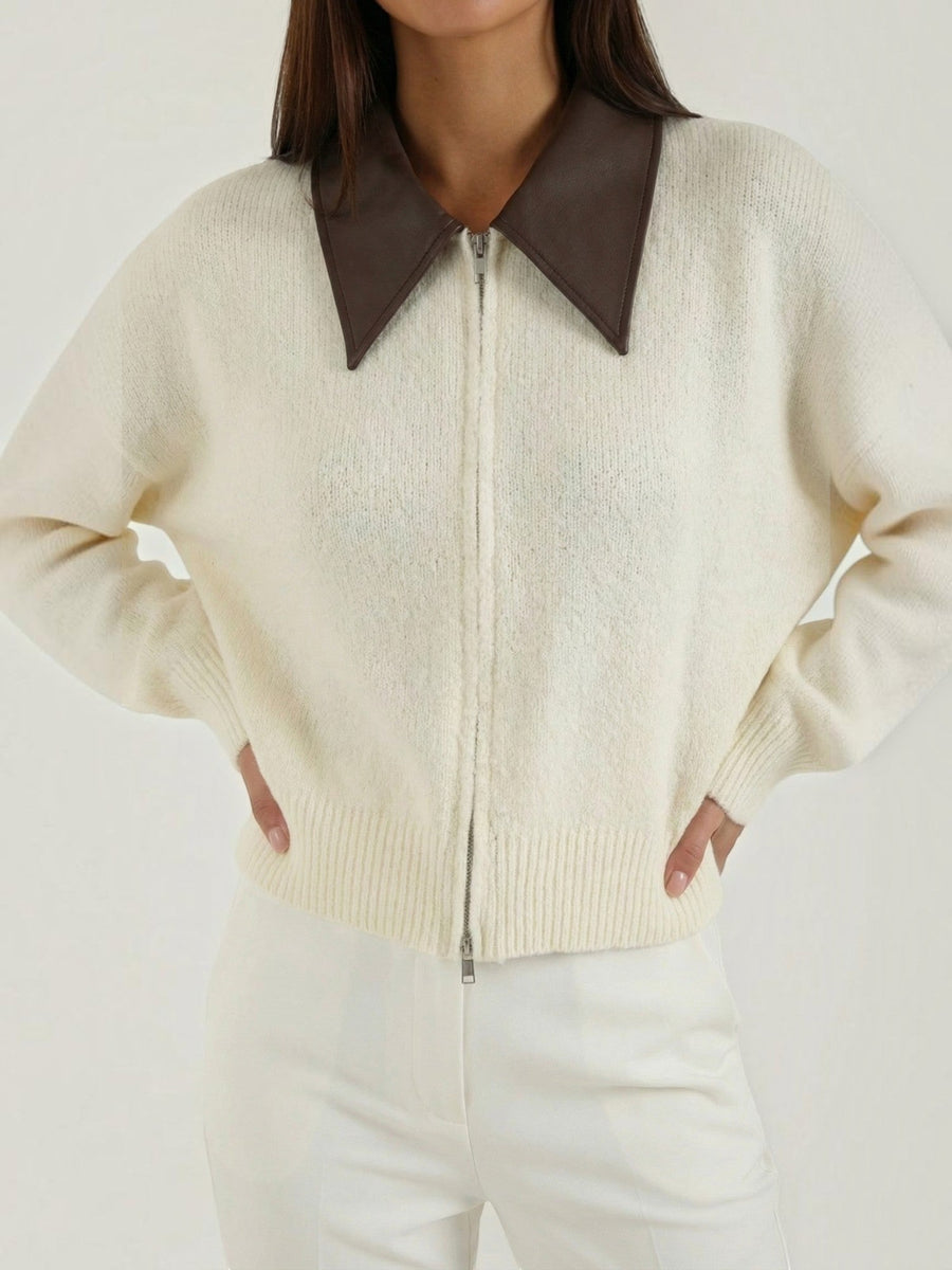Irene Contrast Collar Oversized Cardigan
