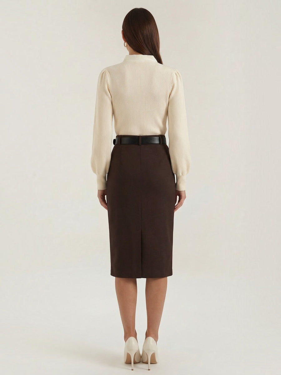 Jacqueline Ribbed Knit Sweater with Removable Bow
