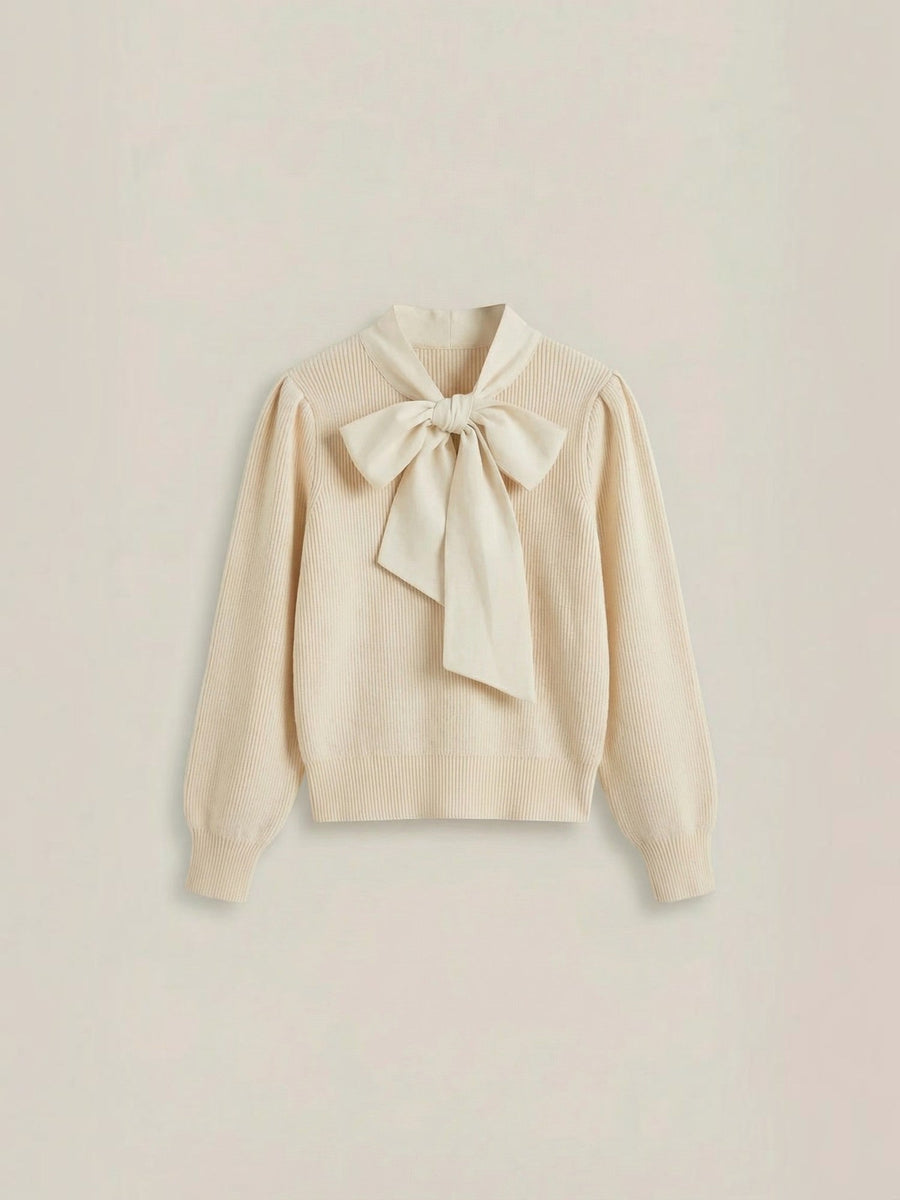 Jacqueline Ribbed Knit Sweater with Removable Bow