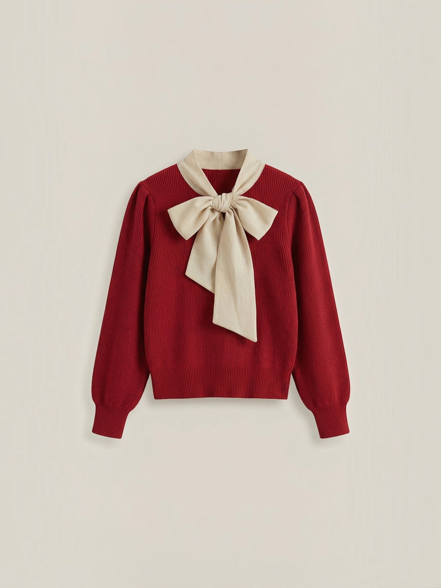 Jacqueline Ribbed Knit Sweater with Removable Bow