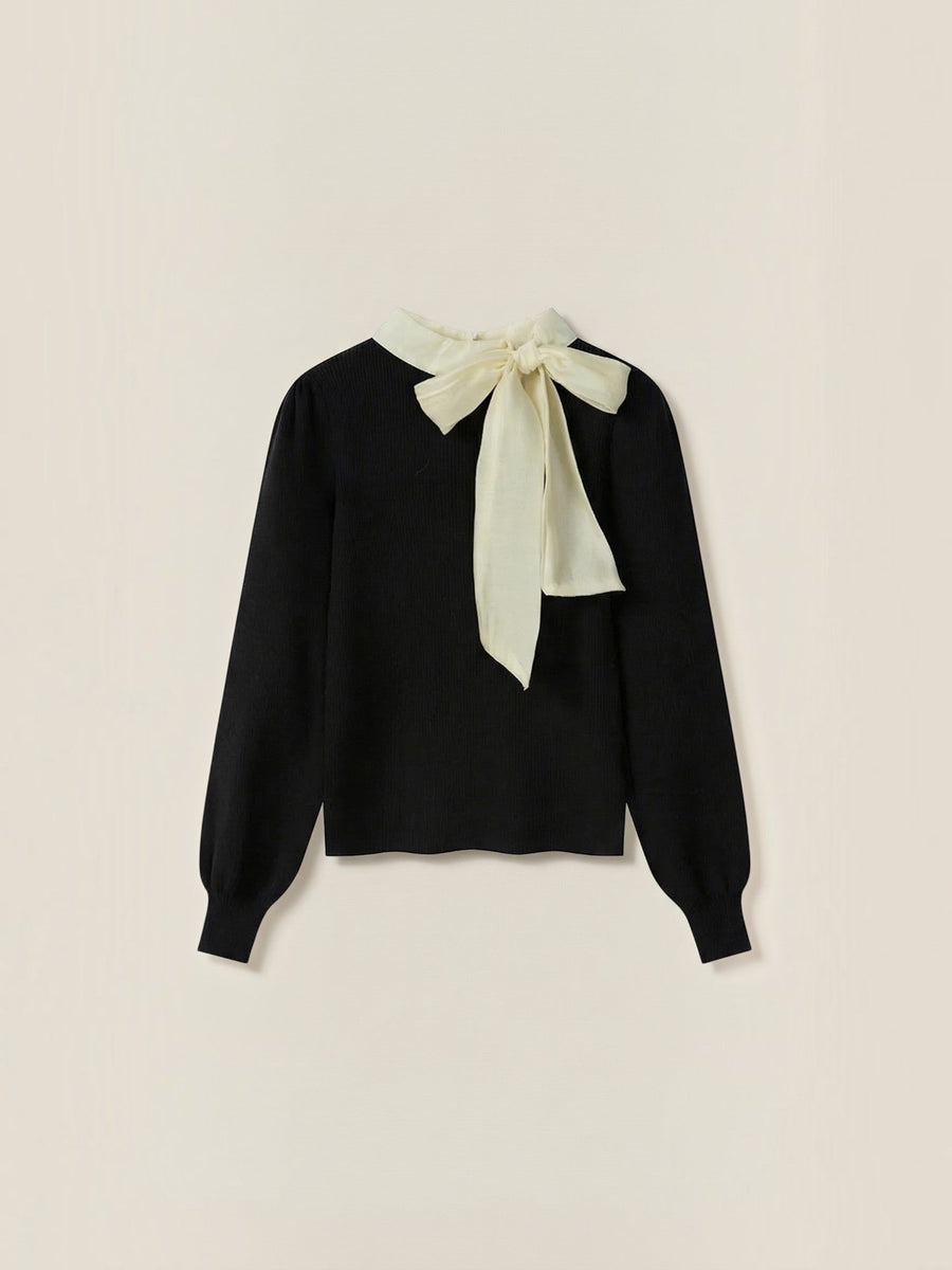 Jacqueline Ribbed Knit Sweater with Removable Bow