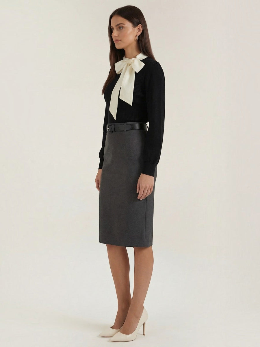 Jacqueline Ribbed Knit Sweater with Removable Bow