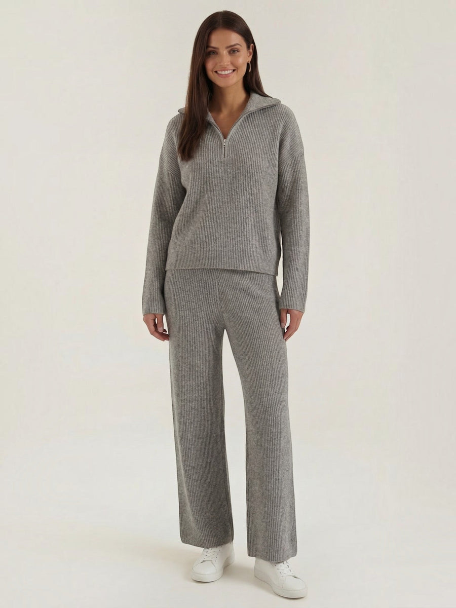 Joan Half Zip Sweater and Ribbed Pants Set