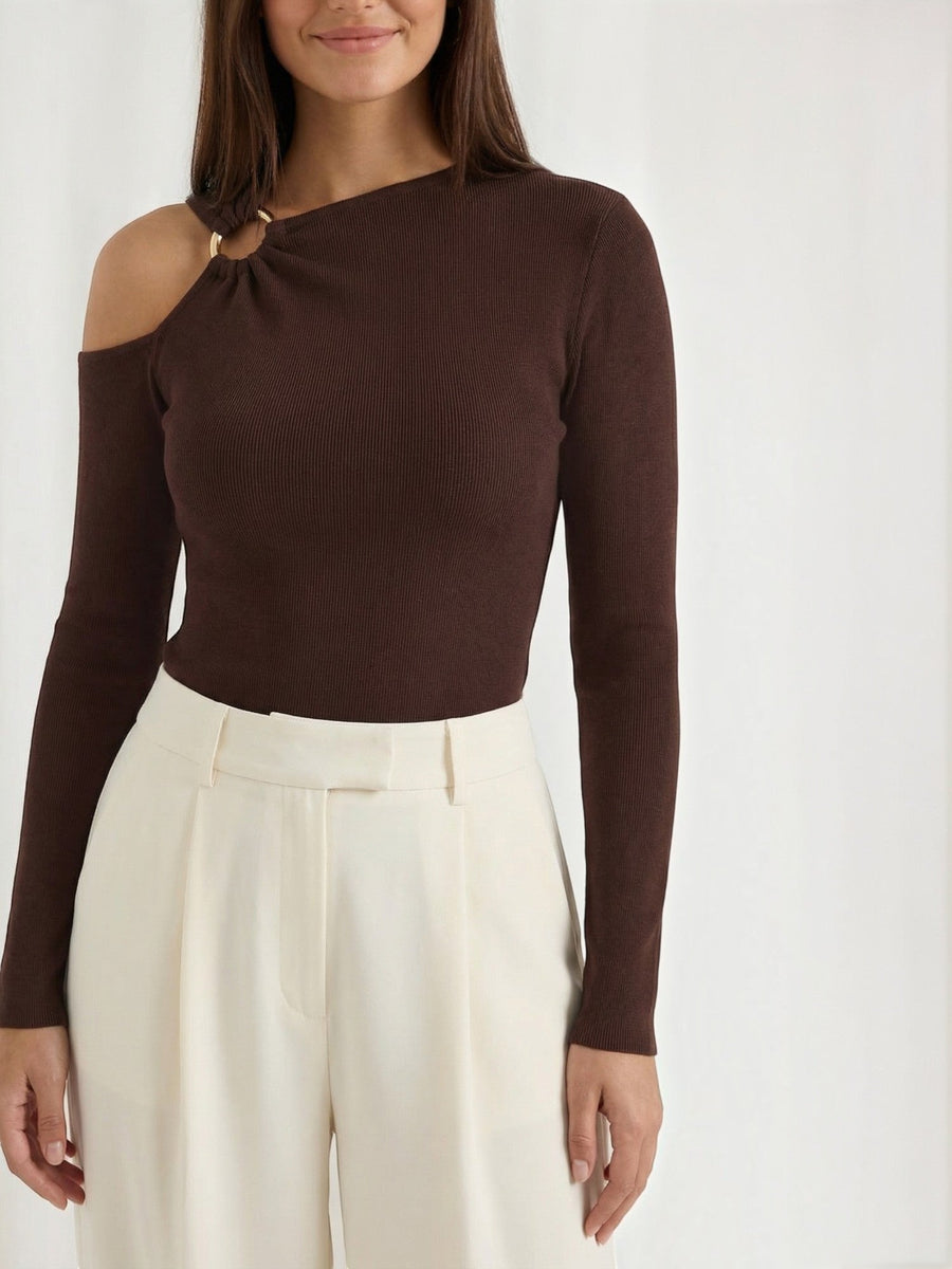 Joann Asymmetric Cut Out Long Sleeve Top