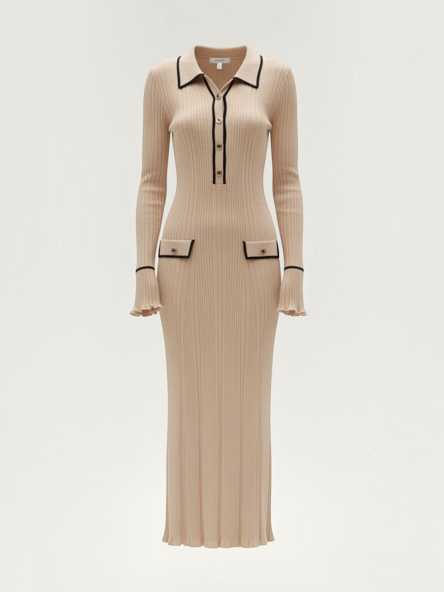 Josephine Polo Collar Ribbed Knit Maxi Dress