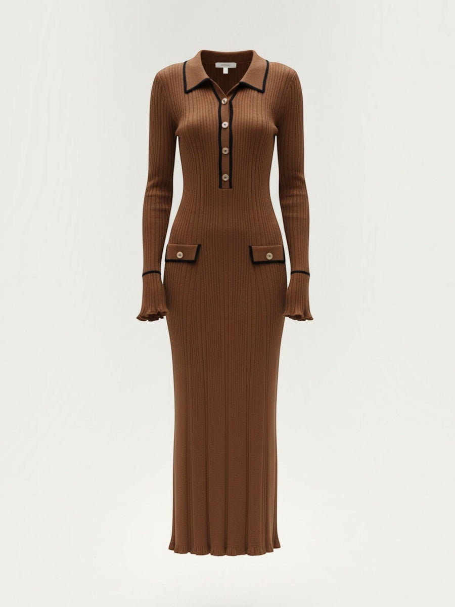 Josephine Polo Collar Ribbed Knit Maxi Dress
