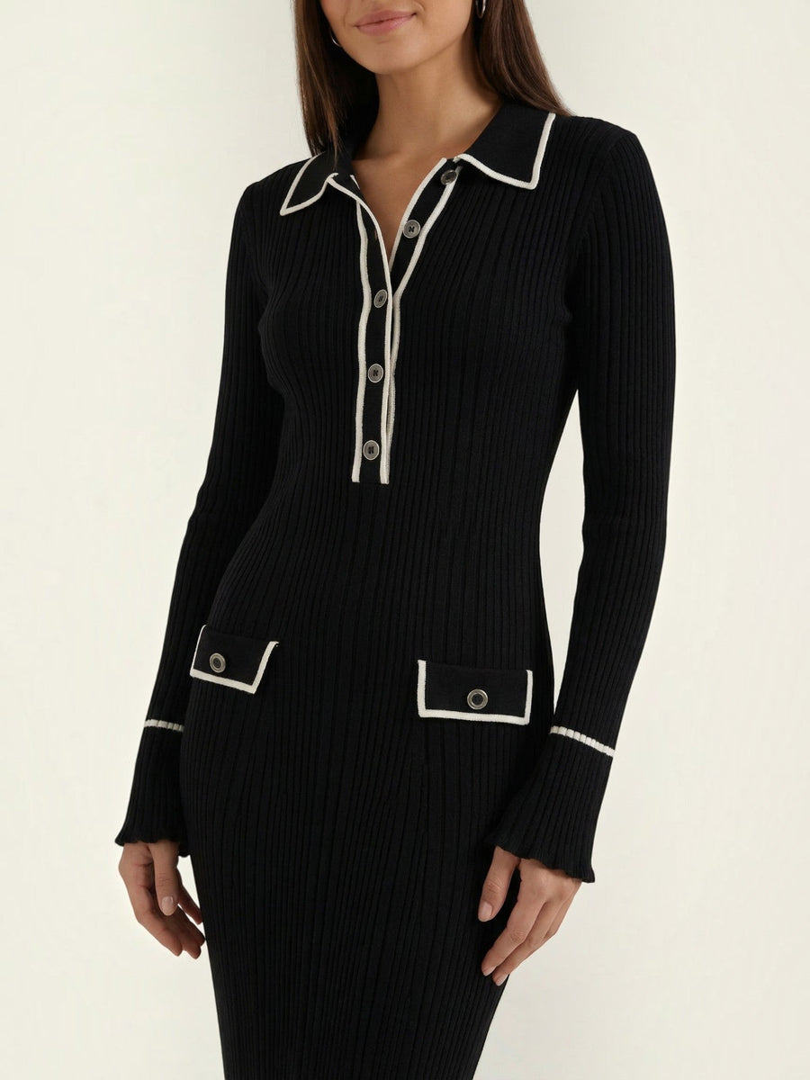 Josephine Polo Collar Ribbed Knit Maxi Dress