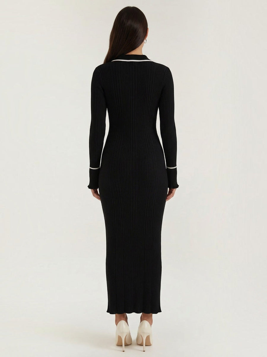 Josephine Polo Collar Ribbed Knit Maxi Dress