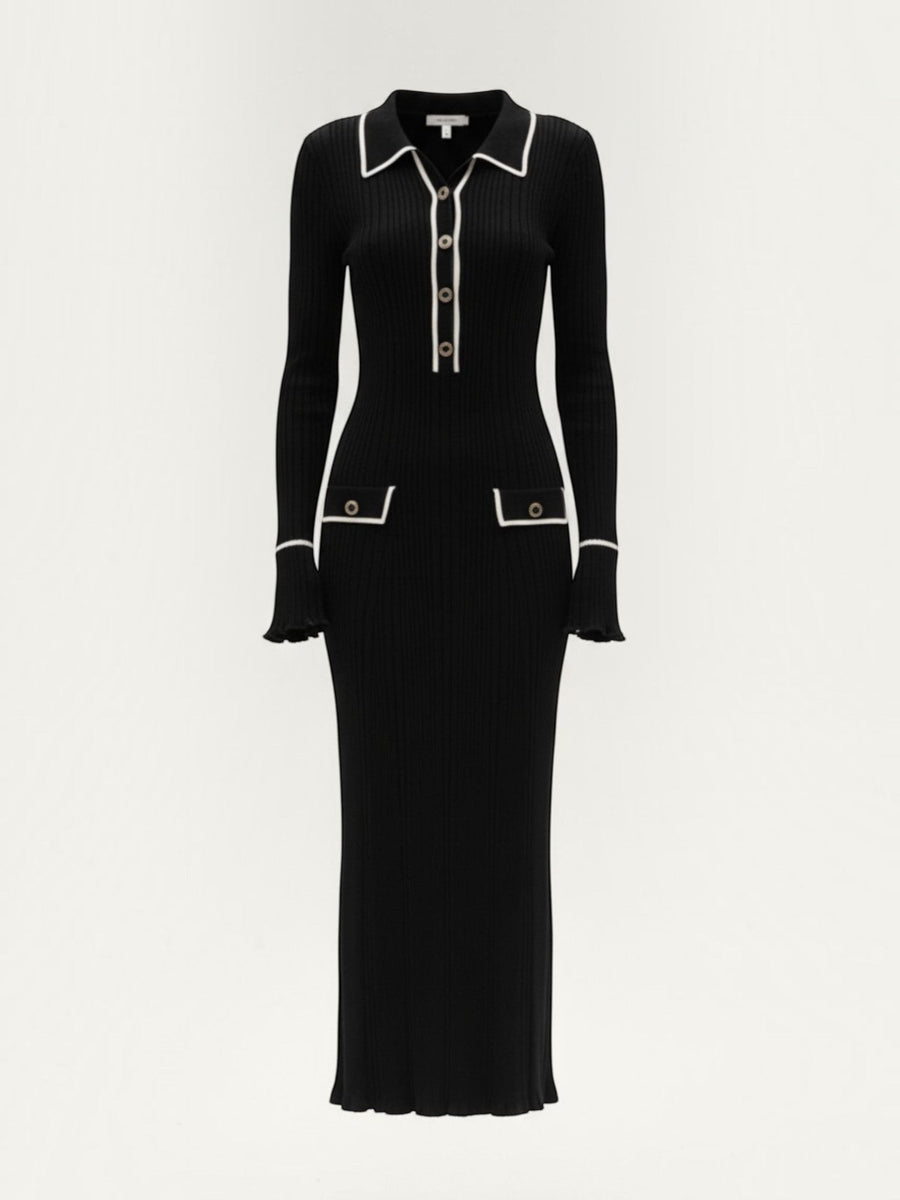 Josephine Polo Collar Ribbed Knit Maxi Dress