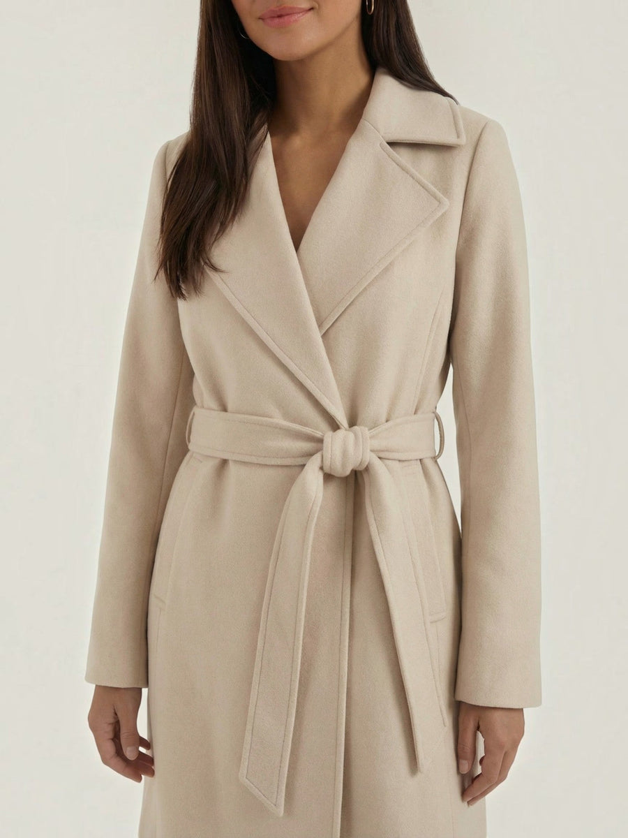 Joyce Wrap Front Belted Wool Look Coat