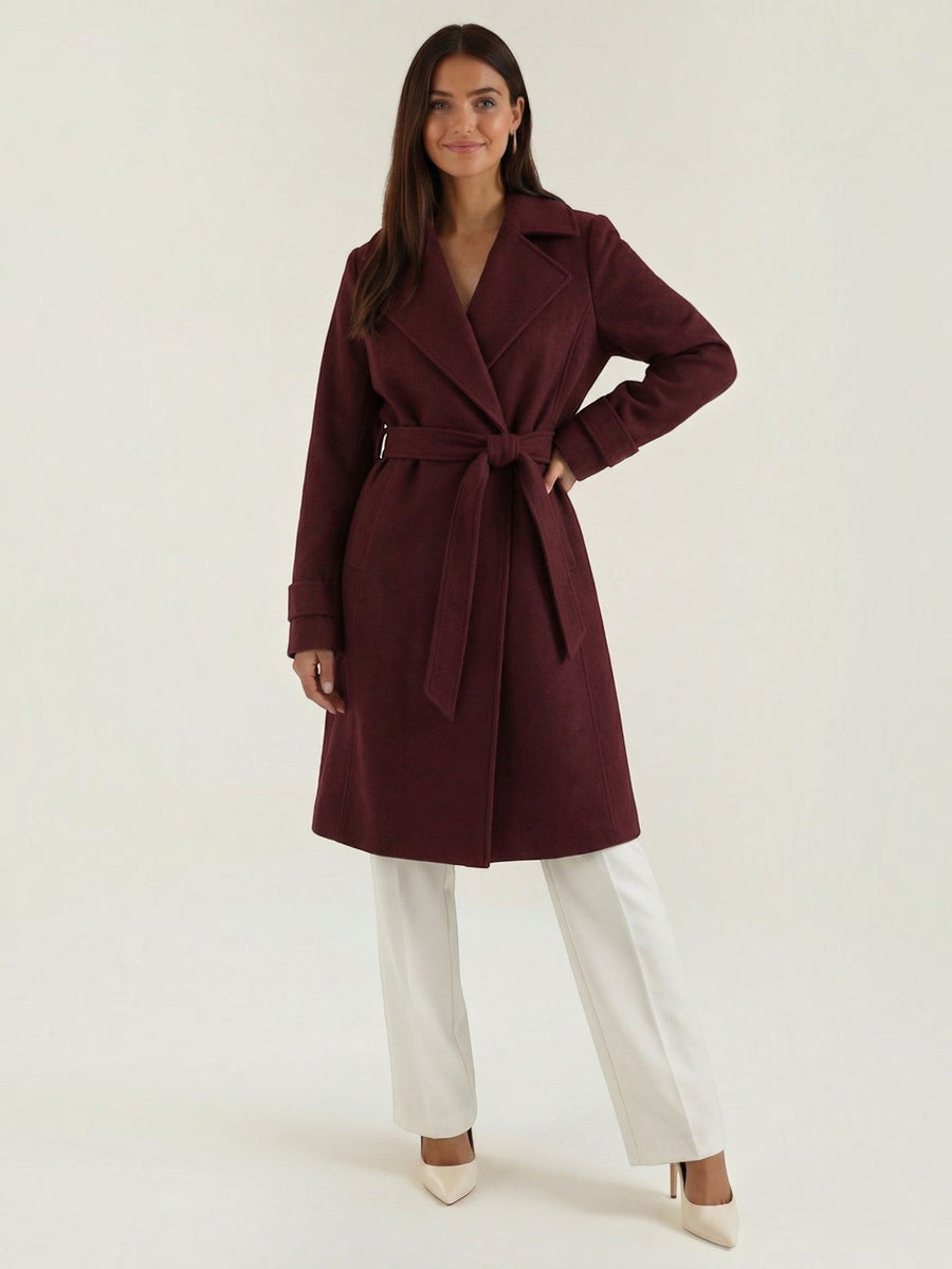 Joyce Wrap Front Belted Wool Look Coat