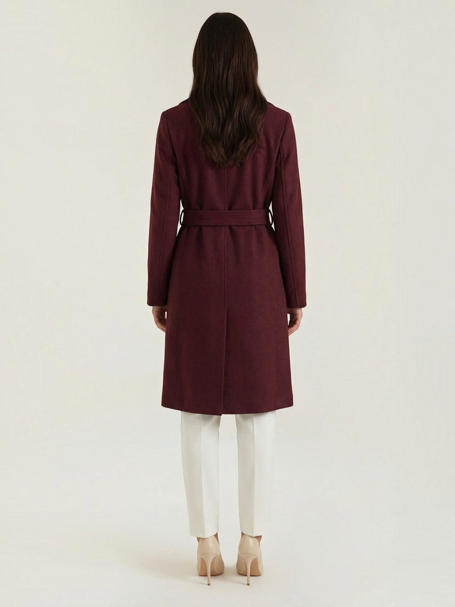 Joyce Wrap Front Belted Wool Look Coat
