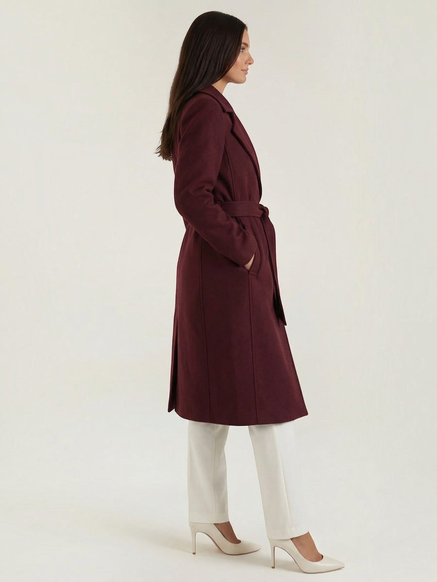 Joyce Wrap Front Belted Wool Look Coat